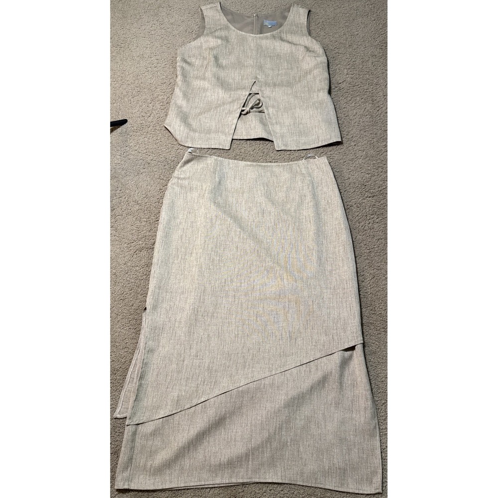 Vintage Linea Domani Size 18 2 Piece Skirt Top Set Taupe Y2K Made Canada